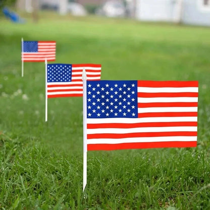 USA Stick Flag Set –14x21cm Mini Handheld Ensign with 30cm Pole