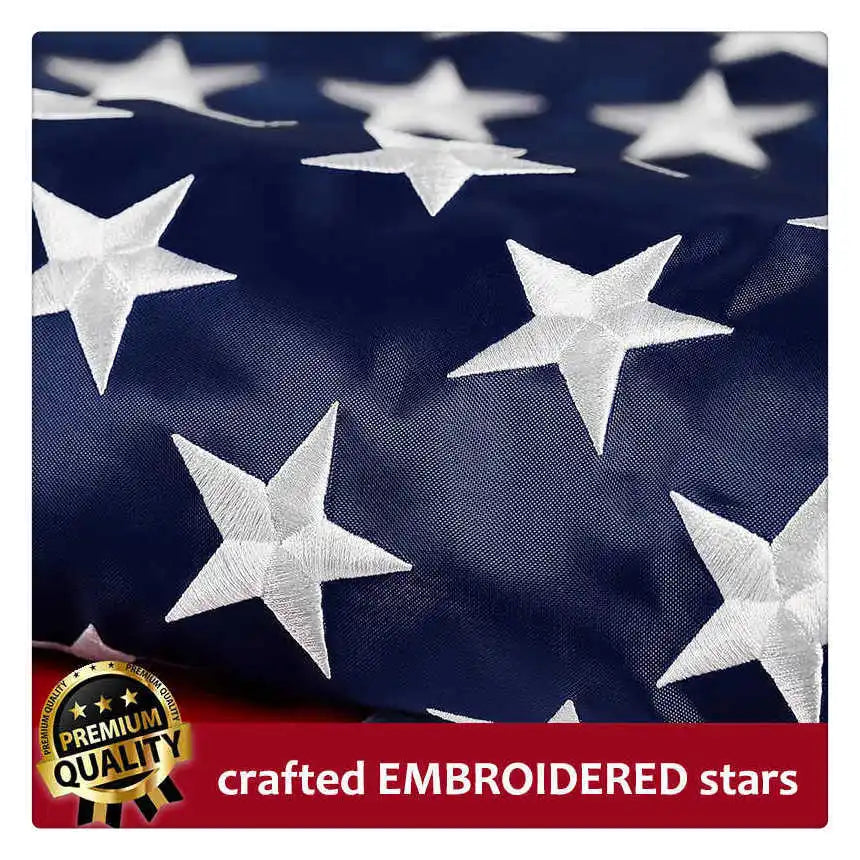 National Embroidered USA Flag – 4x6 Ft Stitched American Banner, Durable Waterproof Nylon with Brass Grommets