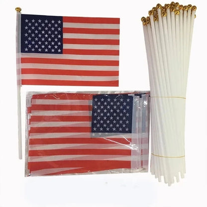 USA Stick Flag Set –14x21cm Mini Handheld Ensign with 30cm Pole