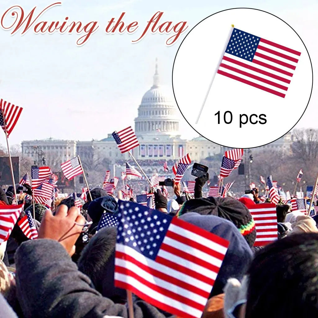 USA Stick Flag Set –14x21cm Mini Handheld Ensign with 30cm Pole