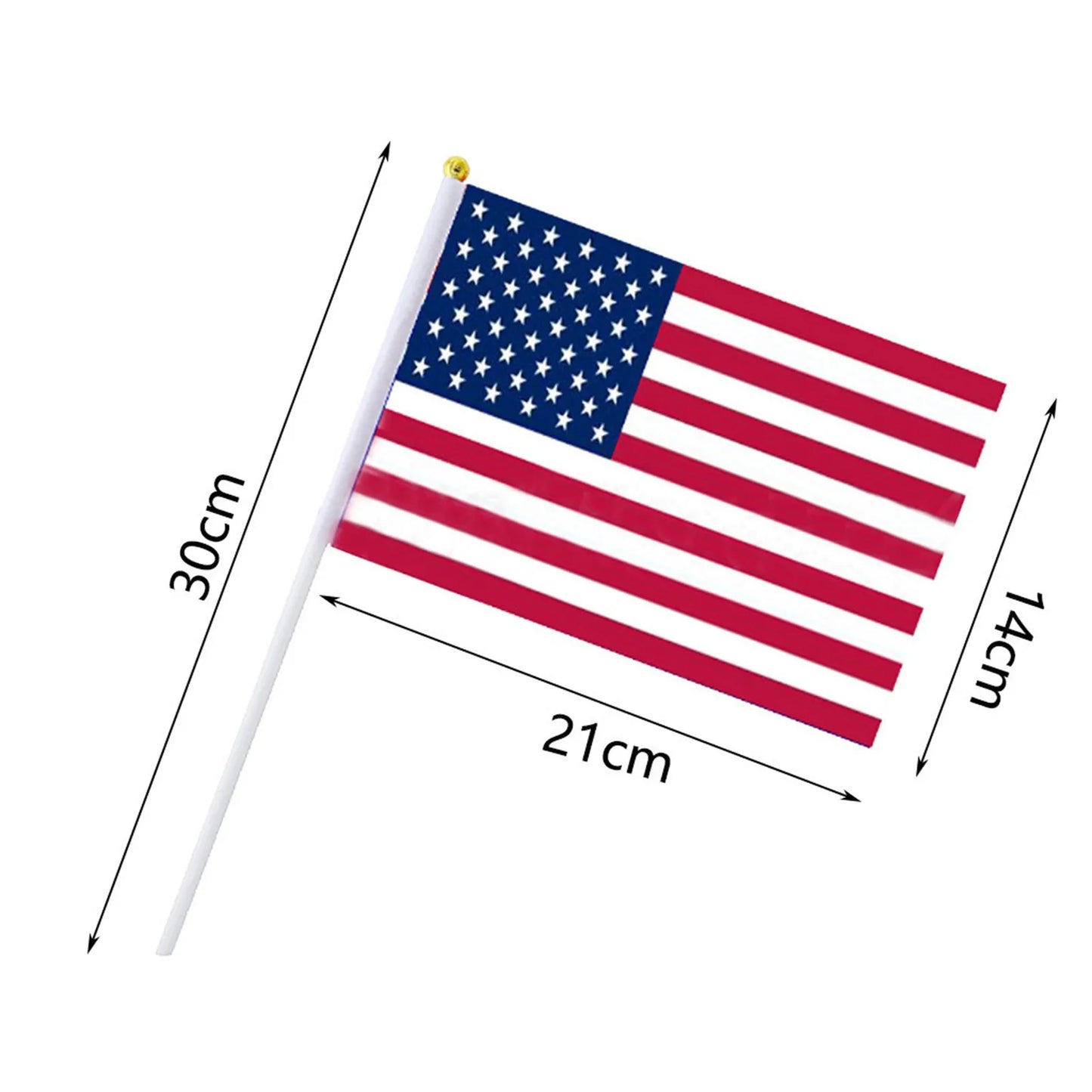 USA Stick Flag Set –14x21cm Mini Handheld Ensign with 30cm Pole